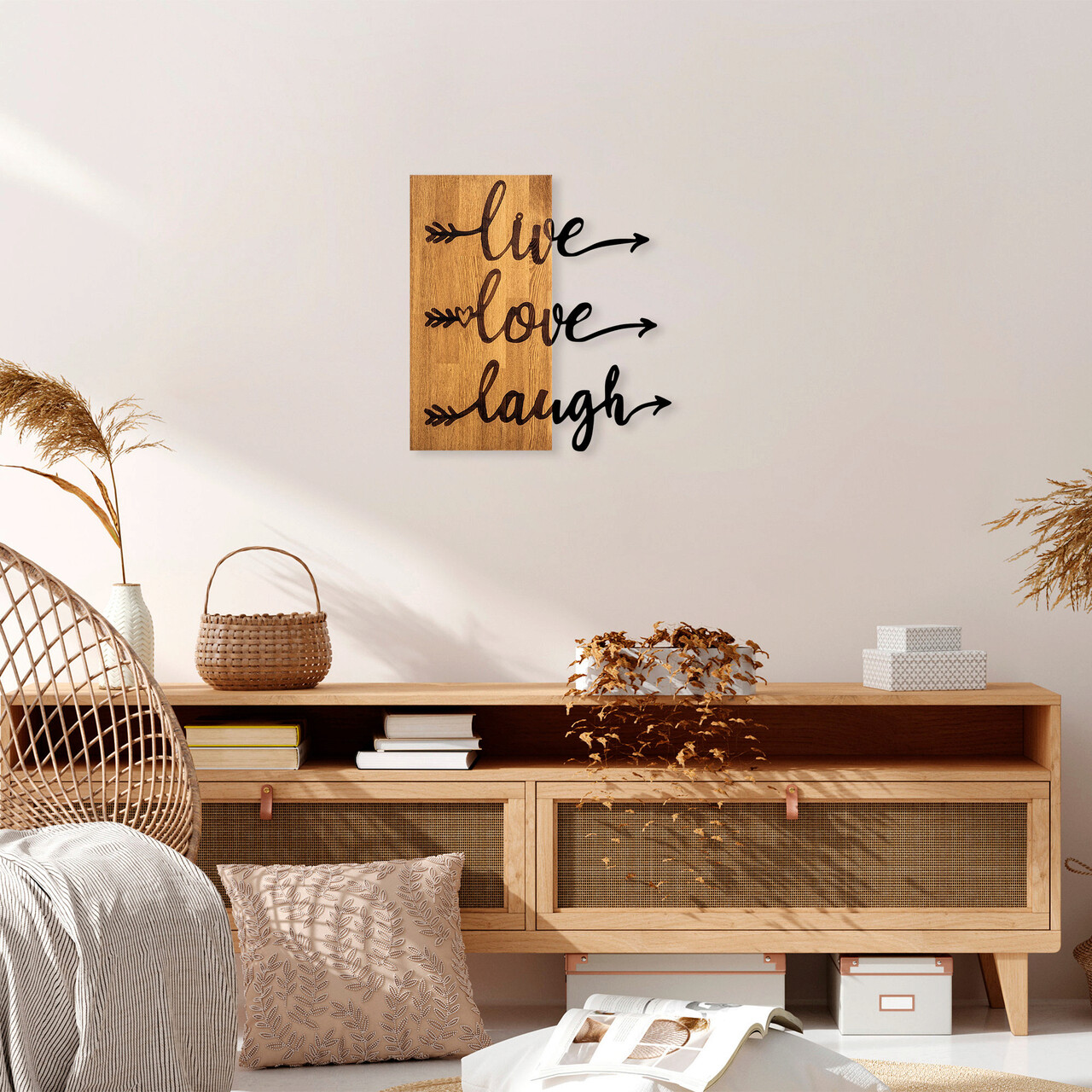Decoratiune de perete, Live Love Laugh, Dimensiune: 55 x 58 cm, Nuc / Negru - imagine 7